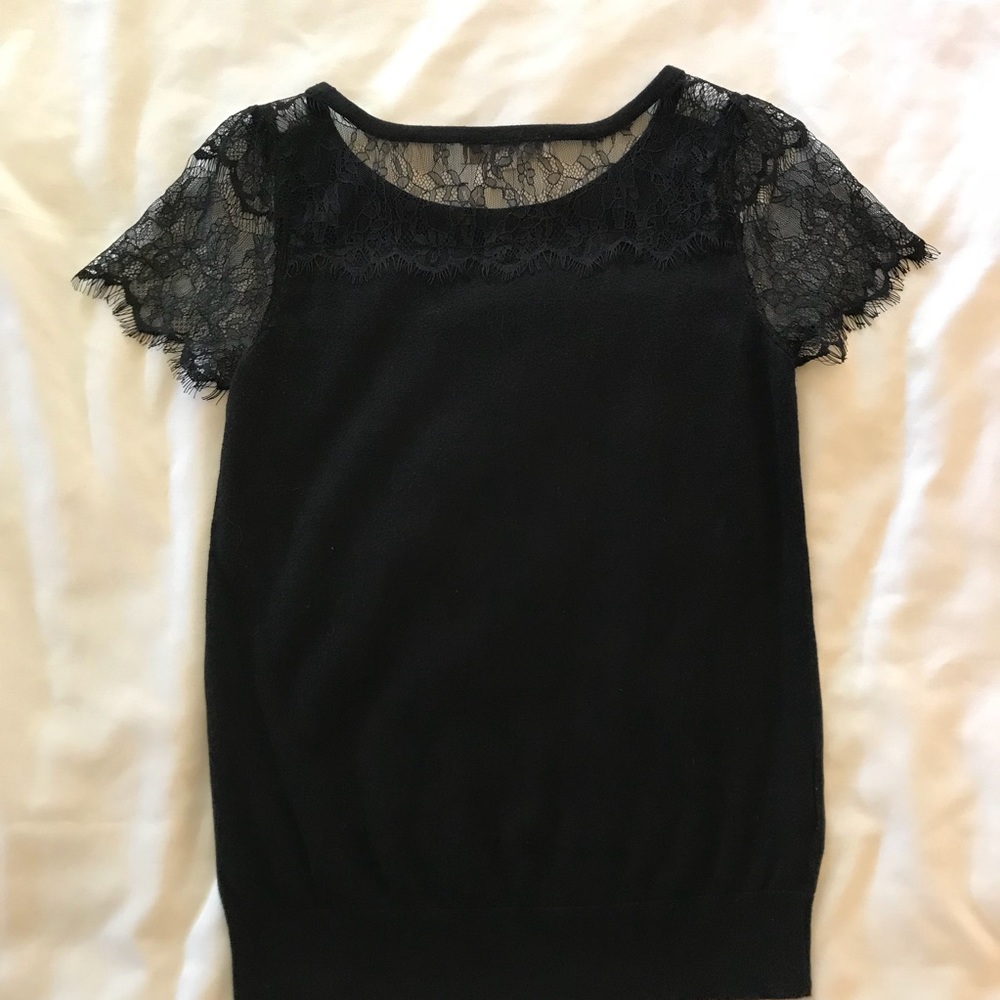 Loft | black sweater blouse with lace detail sz SP